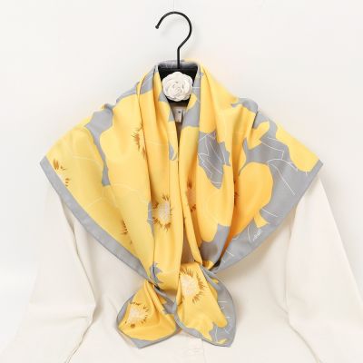 [COD] and winter new flower printing imitation silk square scarf fresh fashionable all-match shawl gift wholesale