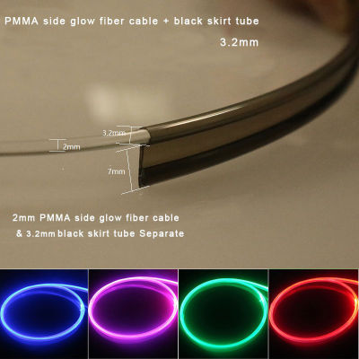 5mX Skirt Side Glow Cable &amp; skirt tube is Separate 3.2mm Plastic PMMA Fiber Optic Cable For Car Lighting Free. Shipping