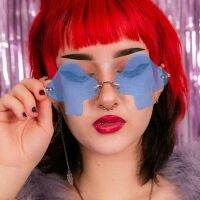 OLOPKY Rimless Retro Sunglsses Women 2022 Lunette De Soleil Femme Brand Desinger Purple Pink Frameless Shades Sun Glasses uv400