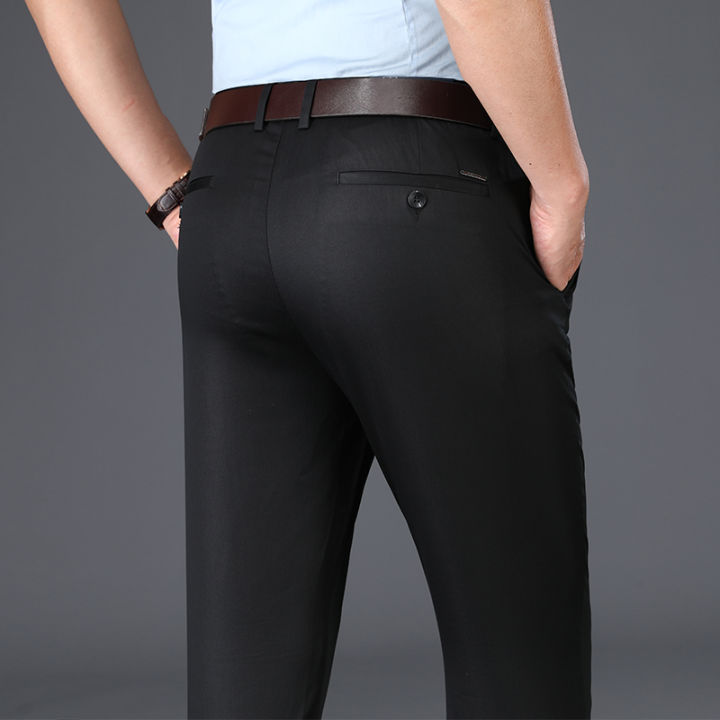 2021BROWON 2021 New Arrival Casual Pants Men Mid Waist Straight Formal Long Trouser Adult Solid Color Flat Design Pant Business Men