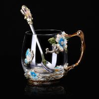 High-End Enamel Water Cup light luxury Household Rose Tea Cup with Spoon Set European Coffee Mug Hot And Cold Drinks Drinkware