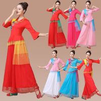 Classical dance new suit square performance costume mid-sleeved female adult competition ethnic style embroidery fairy yarn