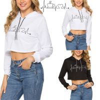 Fashion model shop Hang-Qiao Wanita Fesyen Lengan Panjang Warna Pepejal Surat Bercetak Hooded Sweatshirt Kasual Tops