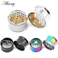 Alisouy 2pcs Stainless Steel Animal Eye Opal Flare Ear Tunnels Plugs Expander Stretcher Gauges Earrings Body Piercing Jewelry