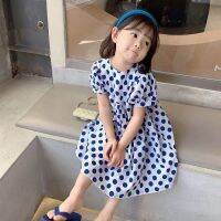 【Ladies shop】ฤดูLadies shopสีฟ้า DotChild เครื่องแต่งกายเสื้อผ้าลำลอง MidiChildren ชุดสำหรับวัยรุ่น PartySundress