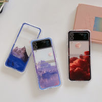 DDONG เคสลายภูเขาหิมะเมฆสำหรับ Samsung กาแลคซีฝาพับ5ฝาพับ4ฝาพับ3อุปกรณ์เสริมฝาครอบกันกระแทกซิลิโคนเนื้อนิ่มโปร่งใสสี่มุม