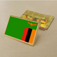 Zambian flag pin 2.5*1.5cm zinc die-cast PVC colour coated gold rectangular medallion badge without added resin