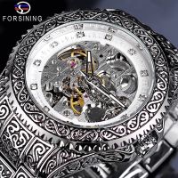 ZZOOI Forsining Automatic Mens Wristwatch Retro Mechanical Watches Diamond Analog Clock Hollow Waterproof New Mens Fashion Watch