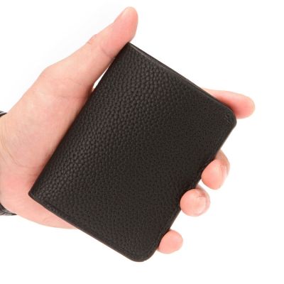 2023 New Soft Men Wallet Solid Color Pu Leather Lychee Pattern Mini Coin Purse Drivers License Card Holder Mens Small Wallet