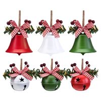 6x คริสต์มาส Jingle Bells Bow เครื่องประดับสำหรับ Xmas Tree Shatterproof Pandents พร้อมห่วงแขวนสำหรับ Holiday Party Supplies