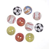 Free Shipping Retail 20Pcs Random Mixed Lovely Round Ball Sports 2 Holes Wood Painting Sewing Buttons Scrapbooking 15mm Haberdashery