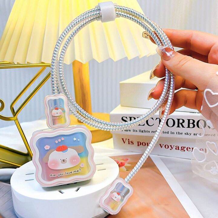 สาย-usb-สำหรับ-iphone-18-20w-original-charger-protector-ฝาครอบการ์ตูนดอกไม้หัวใจป้องกันข้อมูลสายเกลียว-winder-sgretyrtere