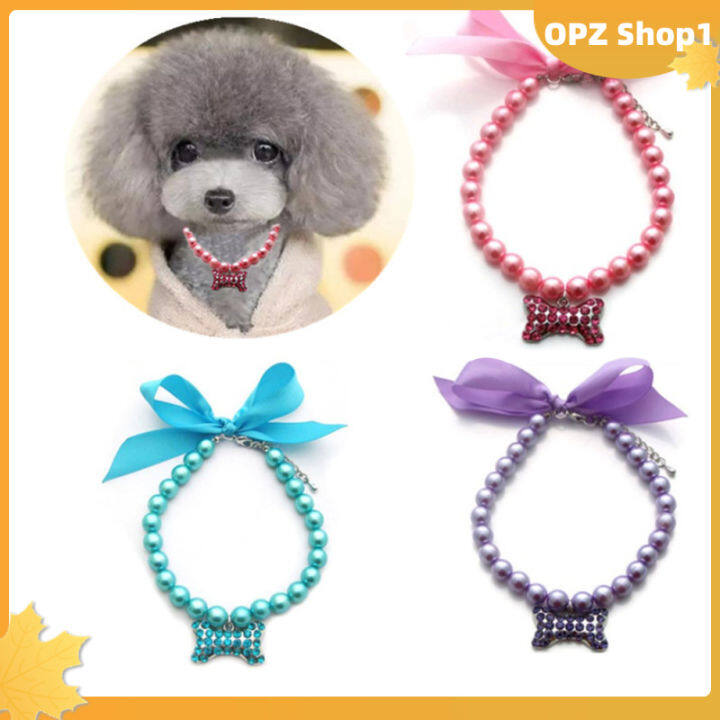 Bling Rhinestone Pearl Necklace Dog Collar Alloy Diamond Puppy Collars Dog  Accessories