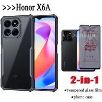 2in1 Honor X6A โทรศัพท์กันกระแทกเคสสำหรับหัวเหว่ย X7A X8A ป้องกันการสอดแนมชนิดเคลือบเพื่อความอ่อนโยนกระจกฟิล์มกระจก iPhone X พร้อม Privacy ด้าน