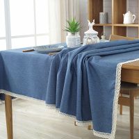 Solid Linen Table Cloth For Hotel Home 1pc Modern Table Cover With Lace Dinner Tea Tablecloth TV Hallway Dustproof 8 Colors