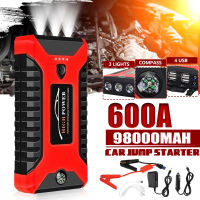 98000MAh Car Jump Starter Pack 600A แบบพกพา4 USB Power Bank Car Battery Charger Booster 12V จั๊มสตาร์ทรถยนต์ เครื่องสตาร์ทรถยนต์แบบพกพา