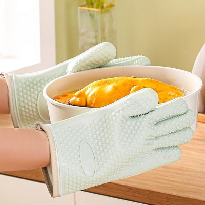 1 Pcs Silicone Heat Resistant Oven Gloves Cotton Insulated Gloves For Baking Barbecue Kitchen Cooking Baking Gloves
