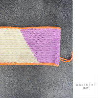 knitneatbkk-BKN033 diagonal color blocks in offwhite and lilac bikini บิกินี ถักมือ ไหมพรม สีขาวเเละม่วงอ่อน ขนาด 30"-32"-34"-36"