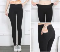กางเกงสกินนี่ขายาวสีดำ กางเกงขายาวผู้หญิง กางเกงสกินนี่เอวยางยืด กางเกงสกินนี่แฟชั่นสไตล์เกาหลี (#963)
