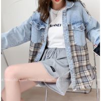 Women Korean Stitching Autumn Denim Jacket Female R Long Sleeve Jacket Loose Large Size Coat เสอื้ กนั หนาว