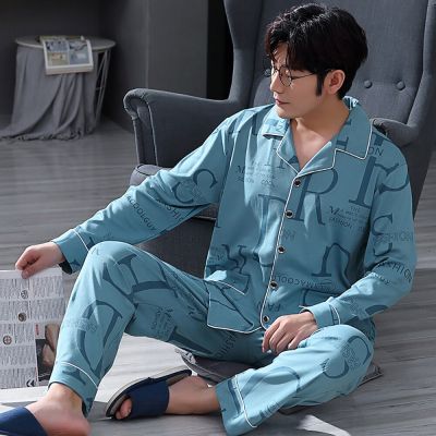 Trendyol Letters Print Pajamas for Men 100% Cotton Pajama Sets Spring Autumn Casual Man Plus Size Sleepwear PJ Breathable Pijama