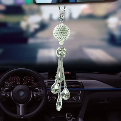 【jw】▬♚  Espelho Retrovisor Do Carro Pingente Metal Bola De Cristal Diamante Suspensão Decorativa Pendurado Ornamentos Interior Carro Presentes