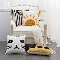 Cute Cat Embroidery Cushion Cover Tassels Home Decor Pillow Cover 45x45cm Sun PillowCase Pillow Sham