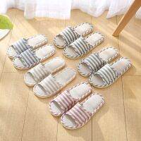 2021 Summer New Striped Slippers Casual Soft Non-Slip Foam Bottom Indoor Flip Flops Couple Linen Home Shoes