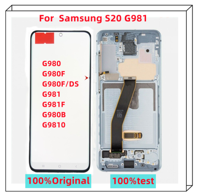 จอแอลซีดีพร้อมกรอบ AMOLED ของแท้สำหรับ Samsung Galaxy S20 G980แอลซีดี G980F G980F /Ds แสดง G981พร้อมชุดประกอบเครื่องอ่านพิกัดหน้าจอสัมผัส