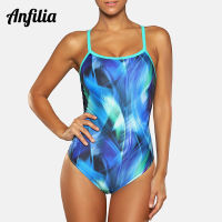 Anfilia One P Iece ผู้หญิงกีฬาชุดว่ายน้ำสีไล่โทนสีกีฬาชุดว่ายน้ำสีน้ำพิมพ์ Monokini บิกินี่ชายหาดบางชุดว่ายน้ำ