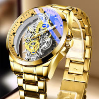 Luxury Men Gold Skeleton Automatic Quartz Wrist Watches