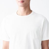 MUJI MUJI MUJI mens short-sleeved T-shirt with pocket thick cotton thread Tianzhu weaving ABA25A2S off-white summer
