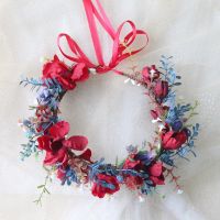 Flower Crown Wreath Bride Headpiece with Ribbon Handmade Headband Garland Girls Fairy Tiaras Wedding Hair Accessories Jewelry