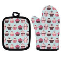 Cake Ice Cream Food Printed Kitchen Insulated Pad Cooking Microwave Baking BBQ Oven Potholders Oven Mitts Kitchen Gloves