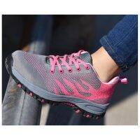 COD dsdgfhgfsdsss [TINGGU]Womens Safty shoes Boots Anti smash ati proof Anti piercing Lightweight and quality breathable mesh pink Rubber sloe Sport Hiking shoes-F136 pink