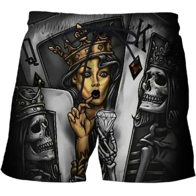 Mens clothing 2023 Male Casual 3D Printed Crown Diamond skull Beach Shorts black Board Shorts Quick Dry Shorts Funny Swimsuit