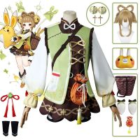 Game Genshin Impact Yaoyao Cosplay Costume Wig Braid Hair Dress Uniform Basket Rabbit Plush Doll Headdress Cos Suit Kids Adults