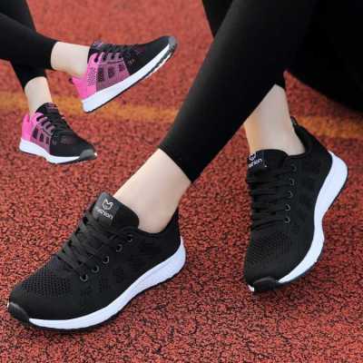 Summer Womens Sports Shoes Breathable Mesh Casual Flat Light Running Korean Style Versatile Black Travel Shoes
