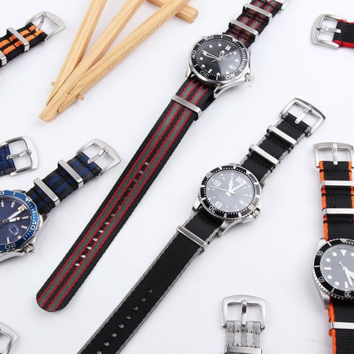 คุณภาพสูงผ้าใบไนลอนสายนาฬิกาสำหรับ-omega-seamaster-300-quarter-orange-longines-seiko-mido-tudor-20-22-มม