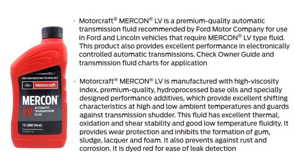 Motorcraft Mercon LV Automatic Transmission Fluid 12 Quarts Pack