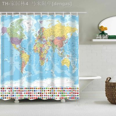 【CW】☈✇  English Map Printed Shower Curtain with Hooks 180x200cm Thicken Set Luxury Cortinas