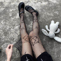 【 Cw】lolita สาวน่ารัก Pentacle พิมพ์ Tights ผู้หญิงเซ็กซี่ Gothic Punk Magical Five-Pointed Star ตาข่ายปลาสุทธิ Pantyhose ถุงน่อง