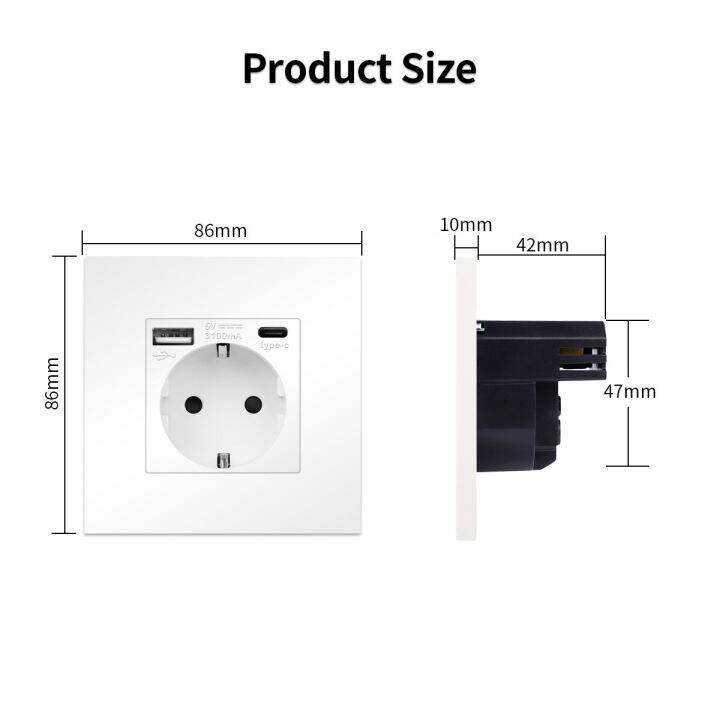 dajimei-ช่องเสียบ-usb-คู่-eu-ปลั๊กไฟฟ้า-usb-ผนัง16a-เต้าเสียบคู่หน่วงไฟแผงพีซี-ac-110-250v