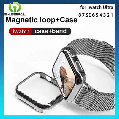 สร้อยข้อมือ Magn-Etic สำหรับ I Watch 6 SE 5 4 3 2 1 42มม. 44มม. สายลูปโลหะแบบ2-In-1 + ชุดเคสสำหรับ Apple Watch 7 8 Ultra 49มม. 45มม. 41มม. อุปกรณ์เสริม40มม. 38มม