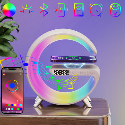 Multifunctional Wireless Charger Alarm Clock Speaker APP RGB Light Fast Charging Station for iPhone 11 12 13 14 Samsung