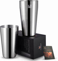 KITESSENSU Boston Shaker Tins 20oz &amp; 25oz, 18/8 Grade Stainless Steel Bartender Cocktail Shaker with Recipes Booklet Sliver