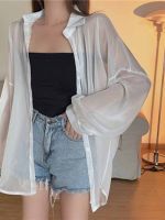 Transparent shirt white pearl is prevented bask in 2023 the new spring dress blouse super thin paragraph fairy chic chiffon blouse