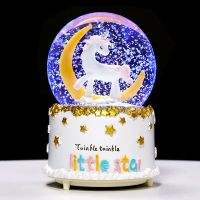 A Variety of Unicorn Romantic Couple Luminous Crystal Ball Music Box 80 Snowflake Lights Music Box Decoration Birthday Gift Home Wall Chargers