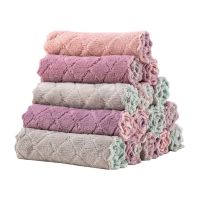 Double-sided Dishwashing Cloth Coral Fleece Rag Kitchen Clean Non-stick Oil Lazy Dish Towel