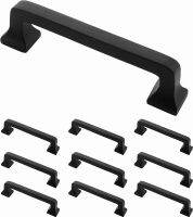 Iron Valley - 4" C2C Square Contemporary Cabinet Handle Pull - Black - Solid Cast Iron (10 Pack)